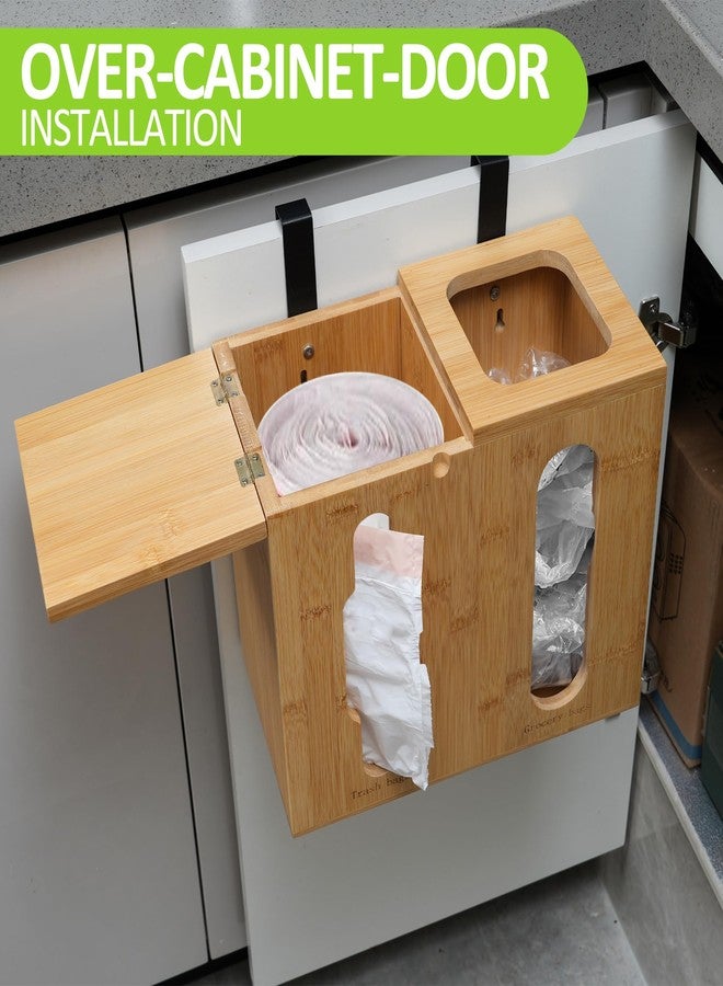 Bambition Bamboo Trash Bag Dispenser & Grocery Bag Holder, 2 in 1 Garbage Bags Storage Box for Cabinet Door, Under Sink, or Wall Mounting - Image 4