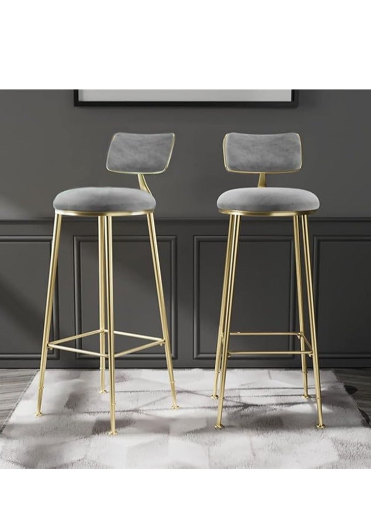 Generic 2Pcs Bar Stools, Bar Chair High Stool Casual High Chair Modern Dining Chair with Backs, Upholstered Counter Height Stools Bar Chairs for Kitchen Counter Pub Breakfast Stool, with Metal Frame (High Grey 2Pcs)  - Image 1