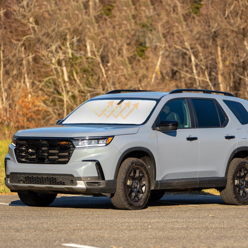 غطاء مظلة شمسية لزجاج أمامي طراز بيلوت من 2016 إلى 2026 ملحقات هوندا بيلوت درع أمامي قابل للطي 240T طلاء فضي واقي حجب الأشعة فوق البنفسجية والحرارة