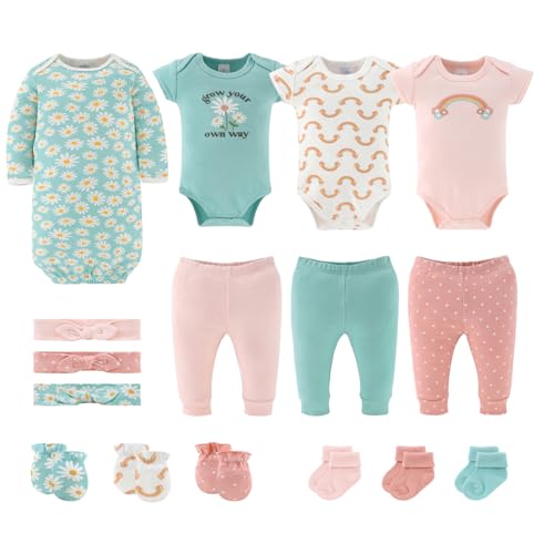 The Peanut Shell The Peanutshell Baby Layette Gift Set for Girls 16 Piece New Born Girl Gift Set Baby Clothes Newborn Essentials Must Haves Newborn Clothes 03 Months Carefree Floral - Image 1