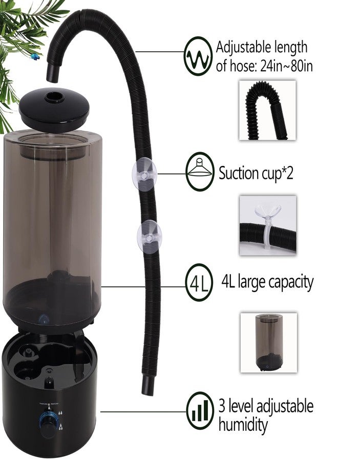 Hoqqf 4L Reptile Humidifier Fogger with Extended Hose - Adjustable & Quiet Fogger/Mister for Chameleon, Bearded Dragon, Amphibians - Large Capacity(Black) - Image 2