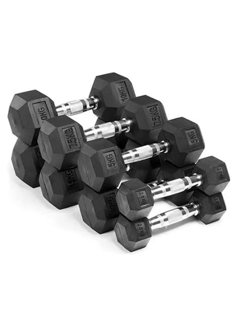 COMMANDO Hex Dumbbell Set (50kg) - Includes 2.5kg Pair, 5kg Pair, 7.5kg Pair, and 10kg Pair 