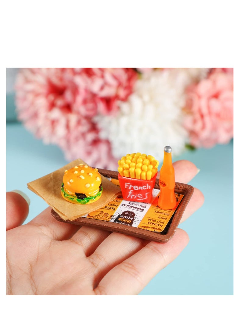 SOLARAE 7Pcs Dollhouse Miniature Fast Food Accessories Set, Hamburger Fries Soda Milk Juice Fast Food Set, Suitable for Toys Kids Party Accessories Restaurant - Image 2