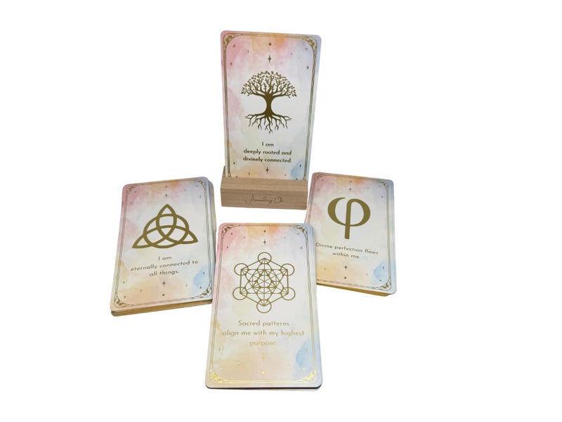 Ascending Chi Sacred Geometry Spiritual and Mindful Affirmation Cards Deck with Display Stand, Daily Affirmations for Inspiration, Mindfulness and Self Care, Spiritual Gifts for Women and Men - Image 3