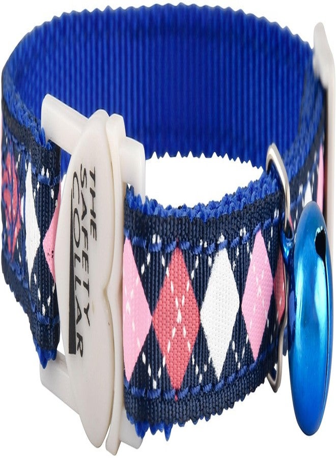 Jeffers Pet Cat Collar with Bell - Durable Breakaway Plastic Buckle Safety Collar for Kittens & Adult Cats, Adjustable Single Ply Nylon, Indoor & Outdoor Use - Argyle Pattern, Blue - Image 2