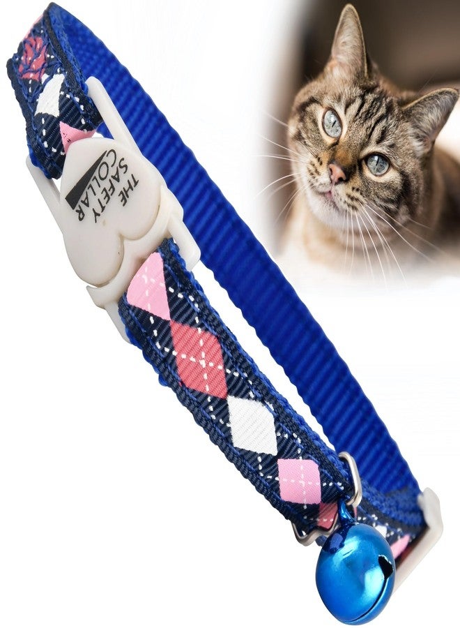 Jeffers Pet Cat Collar with Bell - Durable Breakaway Plastic Buckle Safety Collar for Kittens & Adult Cats, Adjustable Single Ply Nylon, Indoor & Outdoor Use - Argyle Pattern, Blue - Image 1