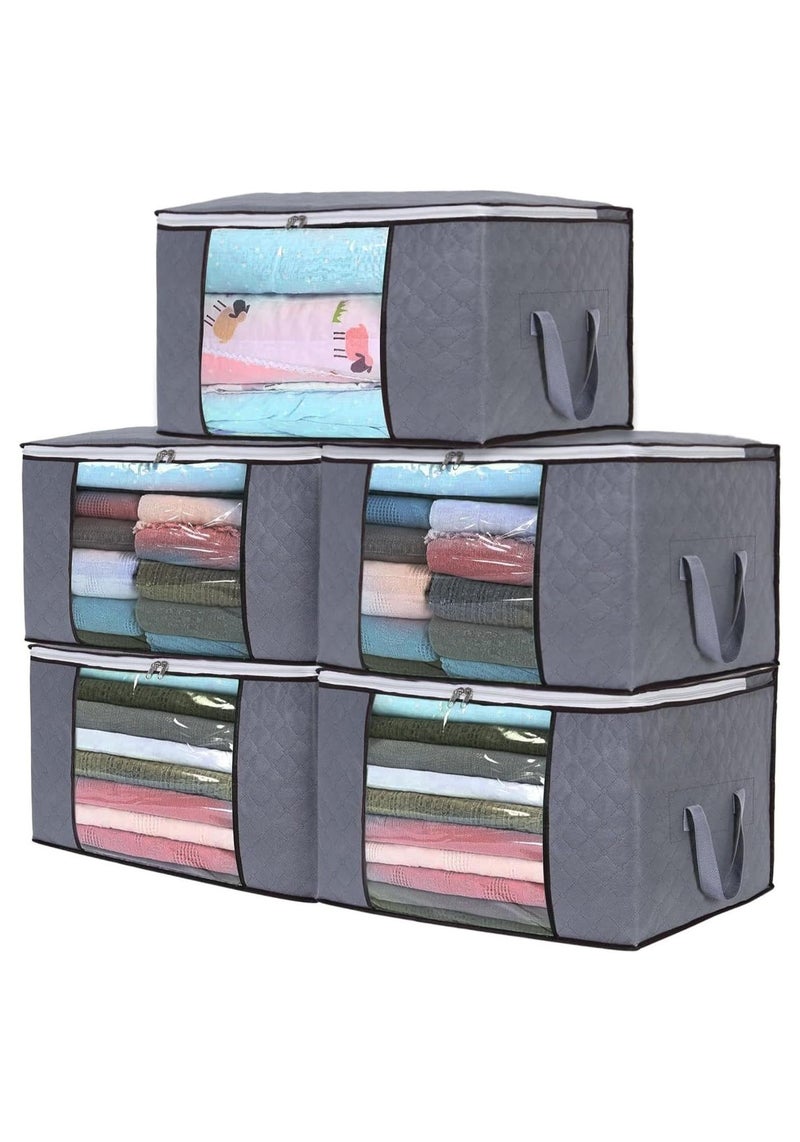 90L Large Storage Bags for Clothes, 5 Pack Foldable Clothes Storage Bins for Closet Organizer Storage Containers with Handle, Blanket and Comforter Storage - Image 1