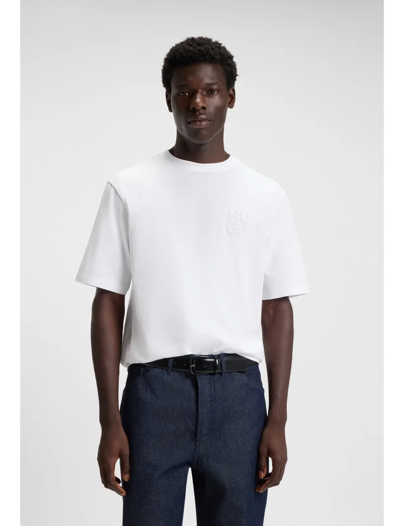 HUGO Cotton-jersey T-shirt with stacked logo