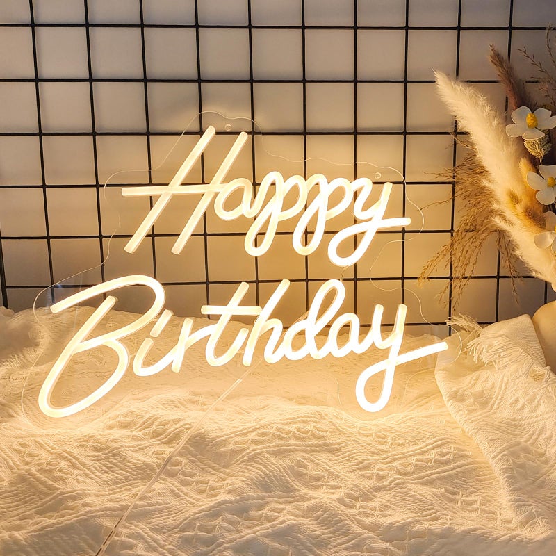 Adnkwolivt Happy Birthday Neon Sign, Happy Birthday Light Up Sign, Neon Happy Birthday Sign, Happy Birthday Led Sign for Backdrop All Birthday Party Decoration USB Powered Warm White,16.5 x 12 Inches (Plug not provided) - Image 1