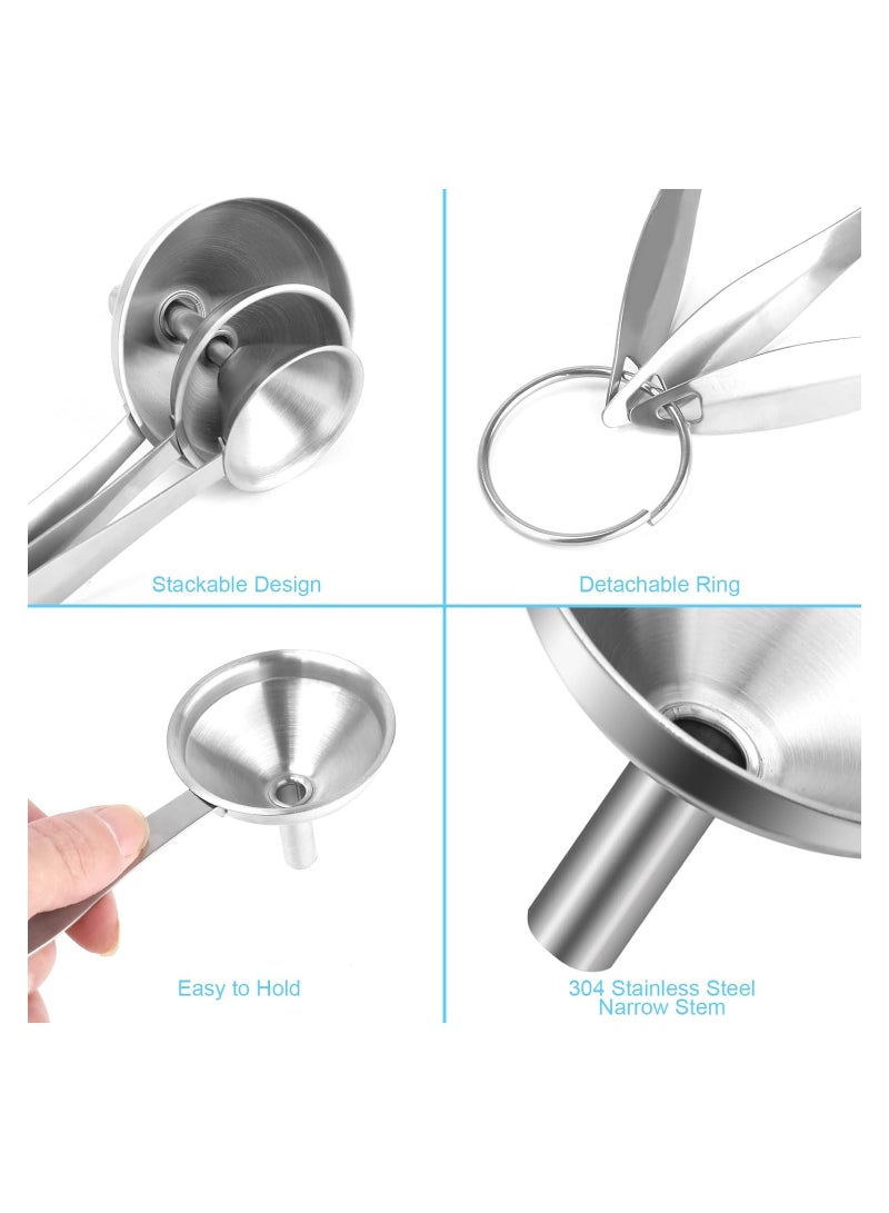 SYOSI طقم قمع كبير وصغير، 3 قطع من القمع للزيت، الخل، التوابل، تعبئة الزيوت الأساسية، تسرب الصلصة، تسرب الزيت المنزلي، 5 قطع من قمع الفولاذ المقاوم للصدأ طويل المقبض، 2 فرش تنظيف - Image 5