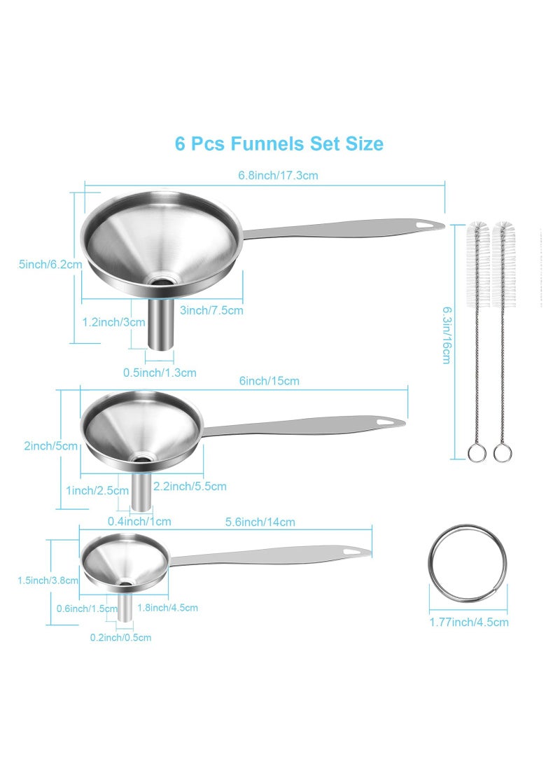 SYOSI طقم قمع كبير وصغير، 3 قطع من القمع للزيت، الخل، التوابل، تعبئة الزيوت الأساسية، تسرب الصلصة، تسرب الزيت المنزلي، 5 قطع من قمع الفولاذ المقاوم للصدأ طويل المقبض، 2 فرش تنظيف - Image 3