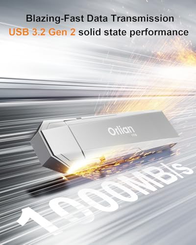 Orlian 1TB External Portable SSD USB Solid State Drive Up to 1000MBs USB 32 Gen 2 Dual Drive Type C USB A Solid State Thumb Drive for PhoneAndroid LaptopsWindowsMac Silver - Image 3
