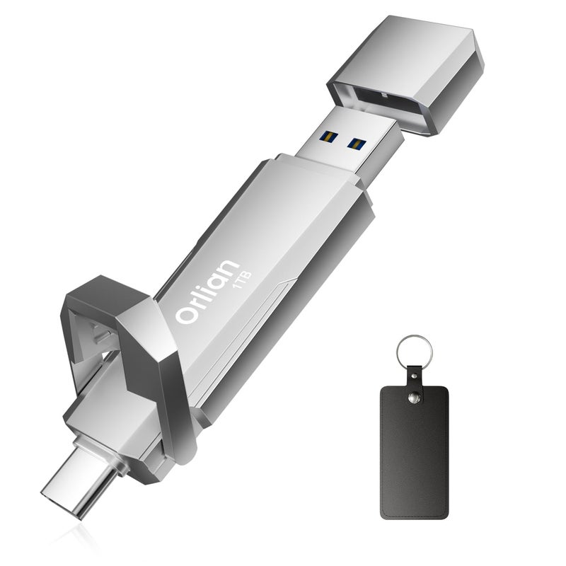 Orlian 1TB External Portable SSD USB Solid State Drive Up to 1000MBs USB 32 Gen 2 Dual Drive Type C USB A Solid State Thumb Drive for PhoneAndroid LaptopsWindowsMac Silver - Image 2