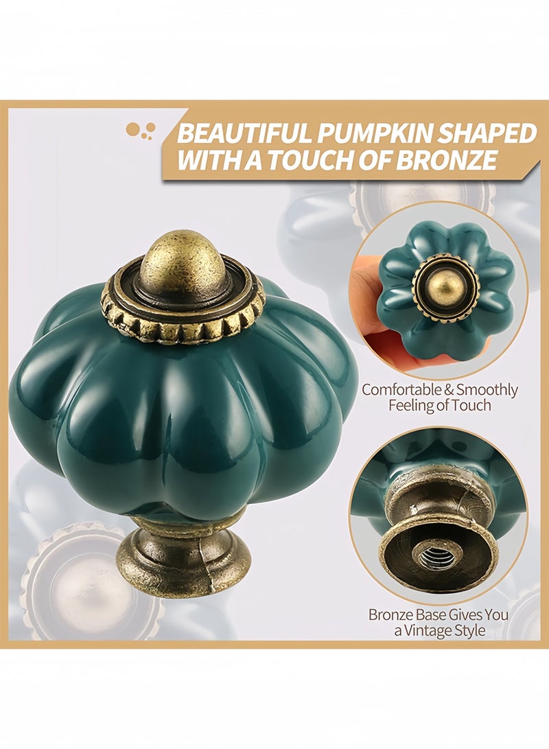 DAREU 8-Pack Dark Green Ceramic Pumpkin Cabinet Knobs – Vintage Drawer Pull Handles with Screws for Kitchen Cabinets, Dressers & Wardrobes - Image 3