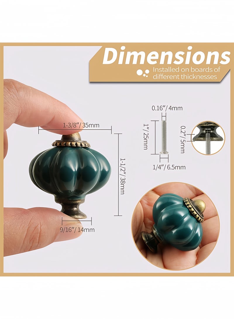 DAREU 8-Pack Dark Green Ceramic Pumpkin Cabinet Knobs – Vintage Drawer Pull Handles with Screws for Kitchen Cabinets, Dressers & Wardrobes - Image 4