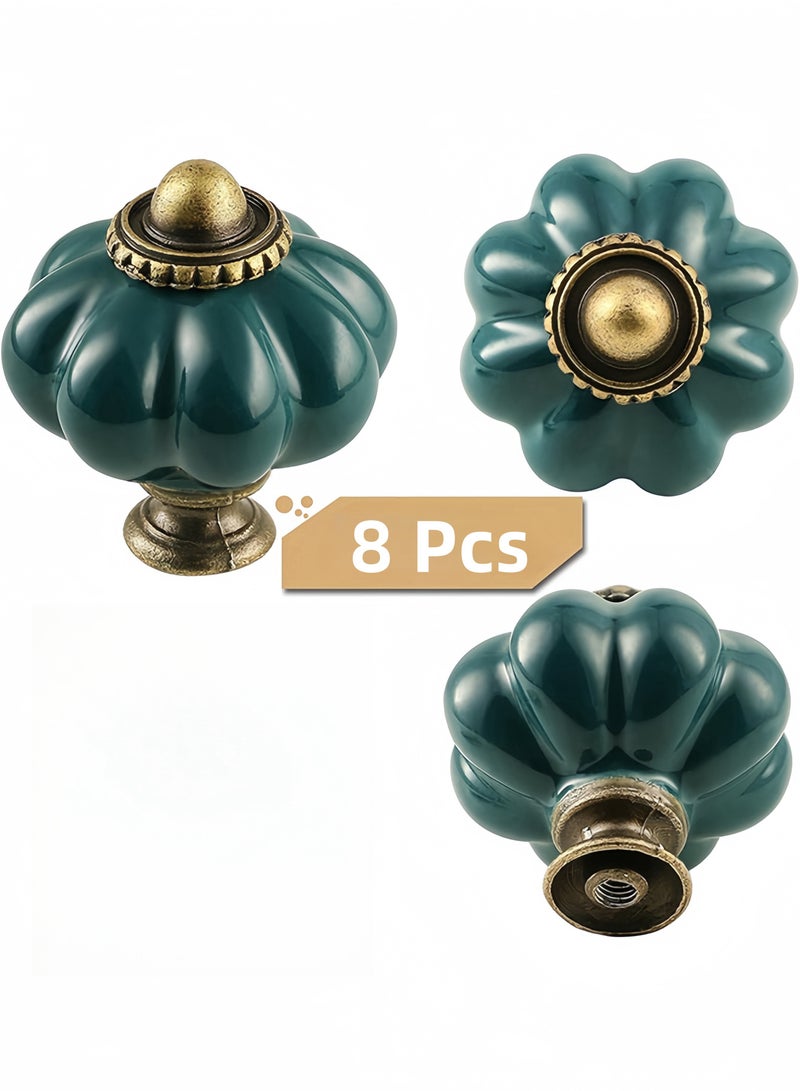 DAREU 8-Pack Dark Green Ceramic Pumpkin Cabinet Knobs – Vintage Drawer Pull Handles with Screws for Kitchen Cabinets, Dressers & Wardrobes - Image 2