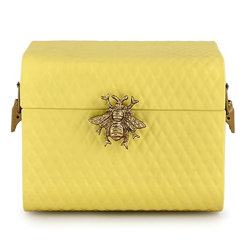 Elan The Royal Hive Tufted Bling Box, Metal Trunk Box, Decorative Storage Box, Gift Box (8X6X6.25 IN, Butter Yellow) - Image 1