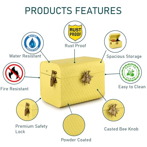 Elan The Royal Hive Tufted Bling Box, Metal Trunk Box, Decorative Storage Box, Gift Box (8X6X6.25 IN, Butter Yellow) - Image 3
