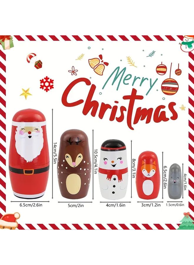 Santa Claus Red Handmade Wooden Nesting Dolls Stacking Toys For Adults And Kids Collectibles Christmas Thanksgiving New Year Birthday Party Holiday Gifts Home Decor Accents Small Items Storage - Image 2