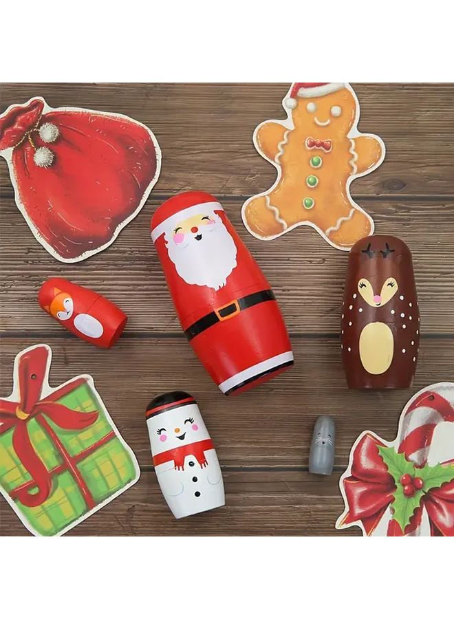 Santa Claus Red Handmade Wooden Nesting Dolls Stacking Toys For Adults And Kids Collectibles Christmas Thanksgiving New Year Birthday Party Holiday Gifts Home Decor Accents Small Items Storage - Image 1