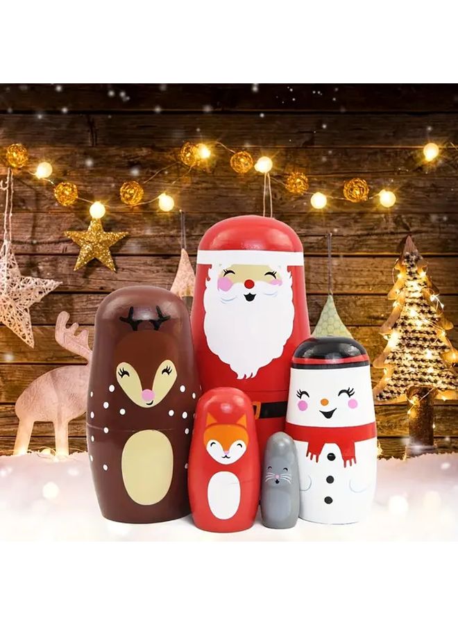 Santa Claus Red Handmade Wooden Nesting Dolls Stacking Toys For Adults And Kids Collectibles Christmas Thanksgiving New Year Birthday Party Holiday Gifts Home Decor Accents Small Items Storage - Image 3