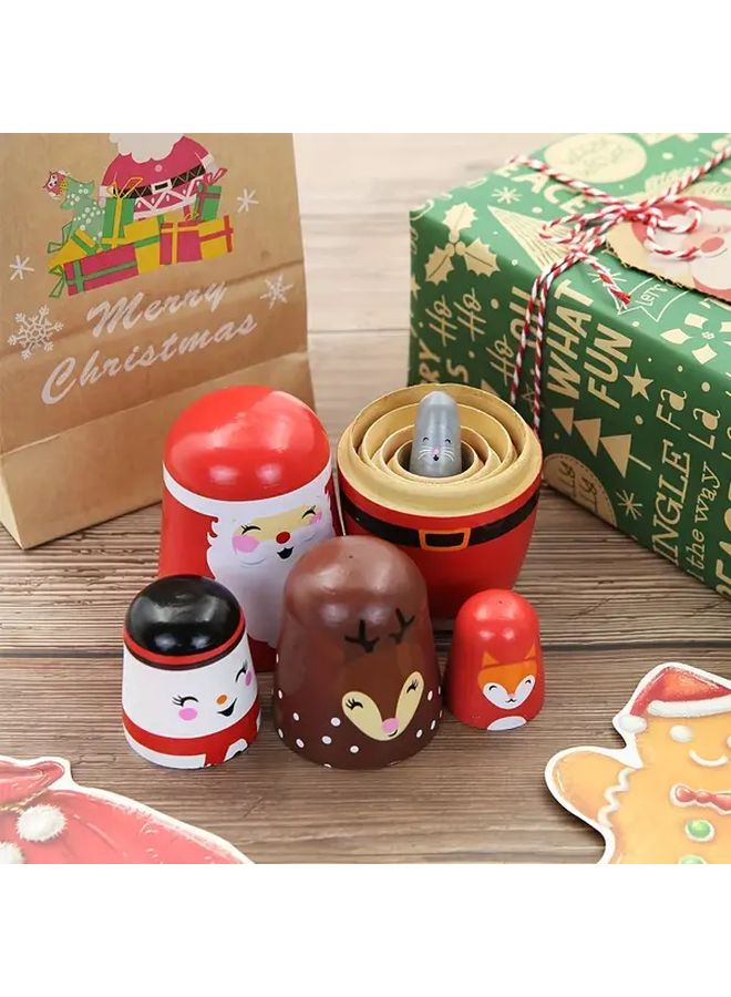 Santa Claus Red Handmade Wooden Nesting Dolls Stacking Toys For Adults And Kids Collectibles Christmas Thanksgiving New Year Birthday Party Holiday Gifts Home Decor Accents Small Items Storage - Image 5