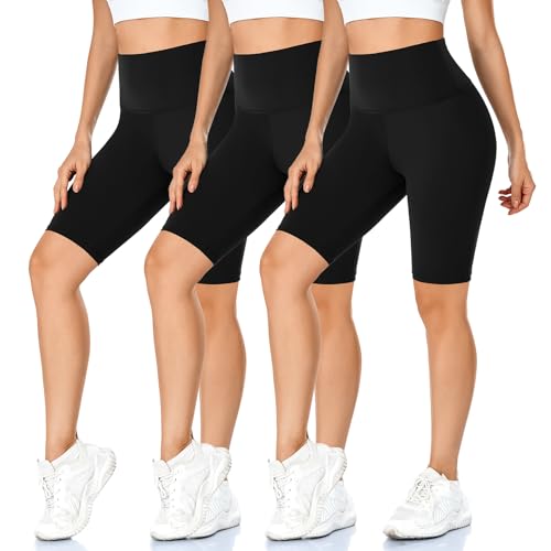MOREFEEL 3 Pack Buttery Soft Biker Shorts for Women 8 High Waist Tummy Control Workout Yoga Running Gym Athletic Shorts