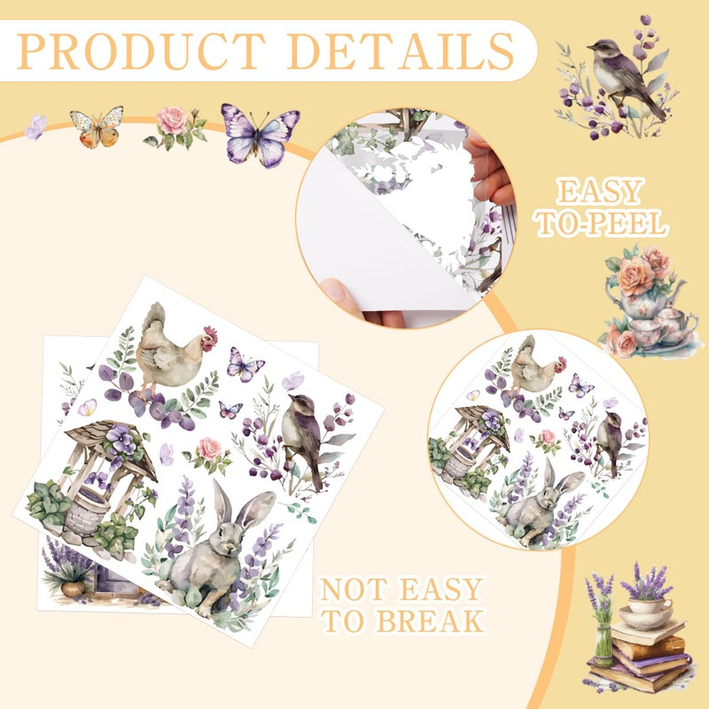 EoBeCy Lavender Rub On Transfers For Crafts: 16 Pcs Purple Garden Flower Rub On Transfers For Furniture  Purple Farmhouse Floral Transfer Sticker Decals Diy Crafts For Glass Wood Wall Home Decor Waterproof - Image 3