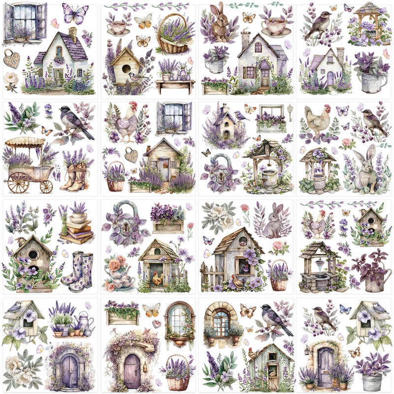 EoBeCy Lavender Rub On Transfers For Crafts: 16 Pcs Purple Garden Flower Rub On Transfers For Furniture  Purple Farmhouse Floral Transfer Sticker Decals Diy Crafts For Glass Wood Wall Home Decor Waterproof - Image 1