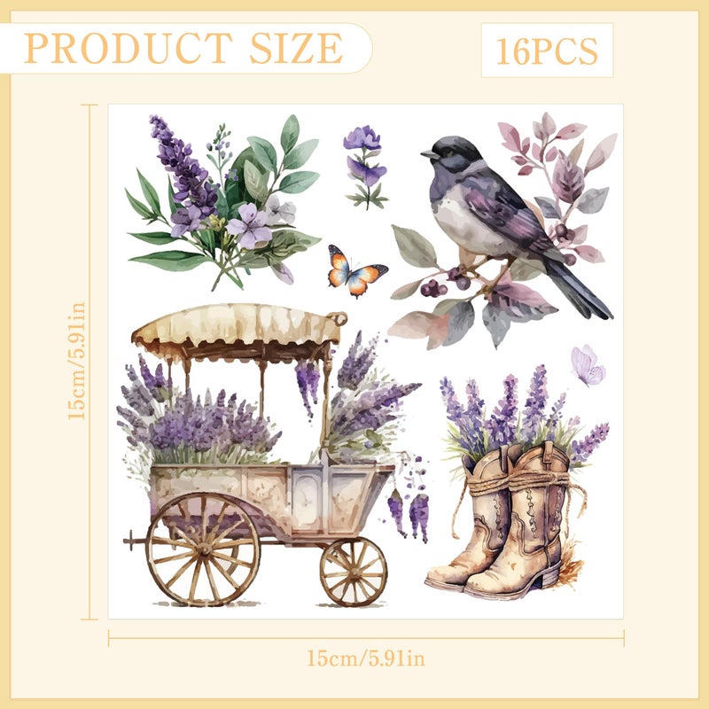 EoBeCy Lavender Rub On Transfers For Crafts: 16 Pcs Purple Garden Flower Rub On Transfers For Furniture  Purple Farmhouse Floral Transfer Sticker Decals Diy Crafts For Glass Wood Wall Home Decor Waterproof - Image 2
