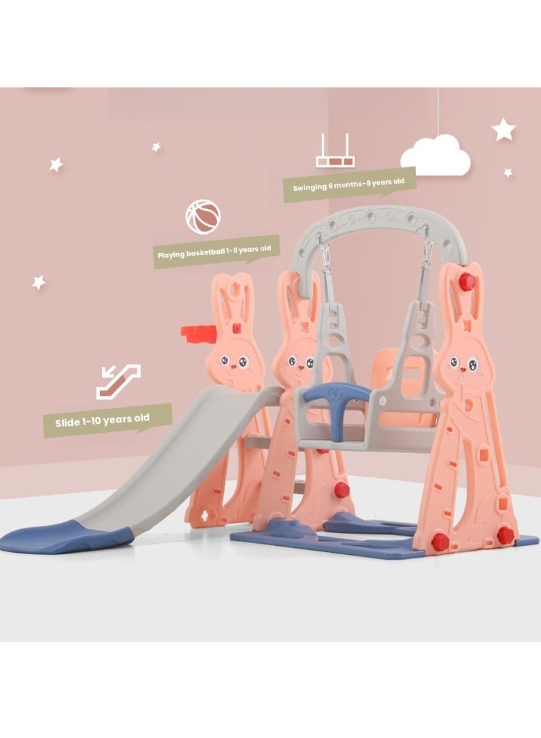 3 in 1 Toddler Slide, Swing and Slide for Toddlers Age 1-3 with Basketball Hoop , Swings and slides，Indoor Outdoor Toddler Playground Pink  - Image 2