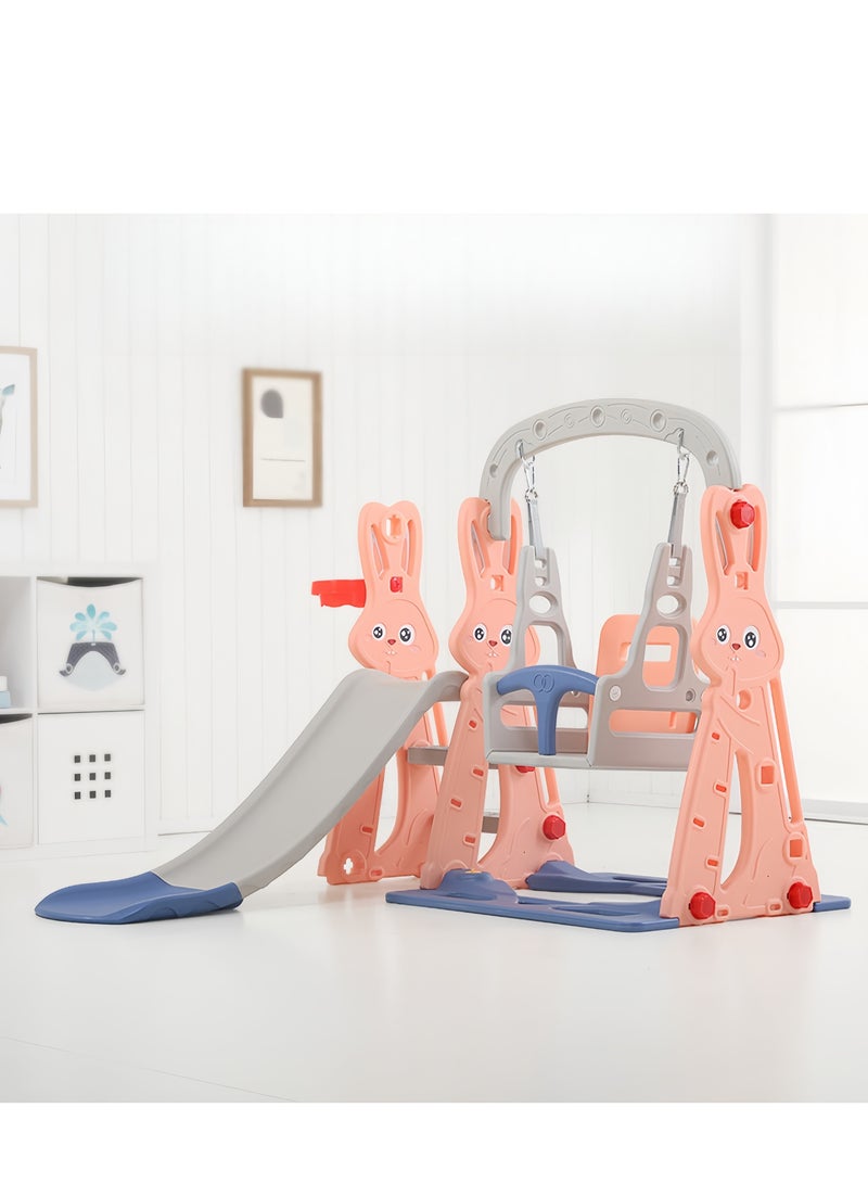 3 in 1 Toddler Slide, Swing and Slide for Toddlers Age 1-3 with Basketball Hoop , Swings and slides，Indoor Outdoor Toddler Playground Pink  - Image 1