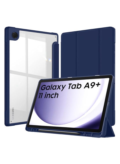 Hybrid Case for Samsung Galaxy Tab A9 Plus 11 Inch 2023 - Shockproof Protective Case with Transparent Hard Shell on the Back for Tablet A9+ SM-X210/X216/X218 (Blue)
