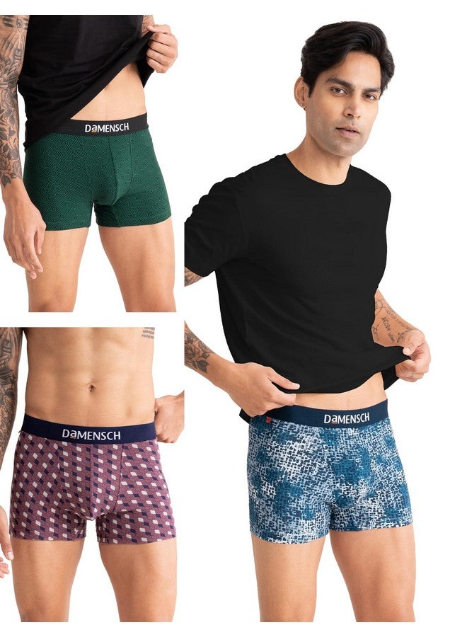 DAMENSCH Men's Regular Fit Printed Cotton Trunks | Combed Cotton, Stretchy Fabric Underwear for Men, Trunks for Men, Boxer Briefs for Men,Mens Underwear-Forest Biome,Soft Chambray,Tulipwood-L - Image 1