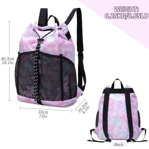 Lohol Lightweight Drawstring Backpack with Mesh Pockets for Women Men, Water Resistant String Bag for Sports Beach Swimming Camp Travel (Pink Galaxy) - Image 2