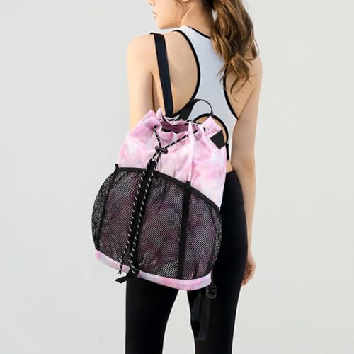 Lohol Lightweight Drawstring Backpack with Mesh Pockets for Women Men, Water Resistant String Bag for Sports Beach Swimming Camp Travel (Pink Galaxy) - Image 3