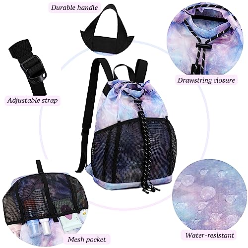 Lohol Lightweight Drawstring Backpack with Mesh Pockets for Women Men, Water Resistant String Bag for Sports Beach Swimming Camp Travel (Pink Galaxy) - Image 5
