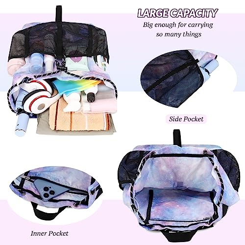 Lohol Lightweight Drawstring Backpack with Mesh Pockets for Women Men, Water Resistant String Bag for Sports Beach Swimming Camp Travel (Pink Galaxy) - Image 4