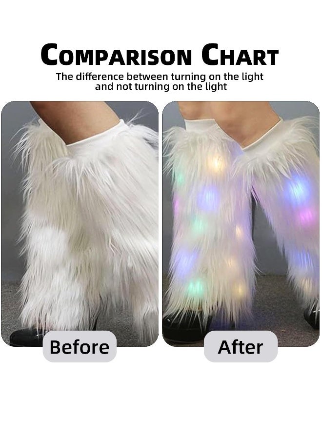 Leg Warmers LED Light Up Leg Warmers for Women Neon Rave Fluffy 80s Dance Hosiery Women’s Furry Led Fur Fluffies Glow Costumes Dance Hosiery Burning man Outfit Light Up Clothing Accessories - Image 2