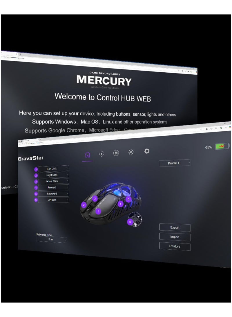 فيبكا Mercury X Wireless Gaming Mouse – 49g Ultra-Light, 32,000 DPI, PAW3950 Sensor, RGB, Tri-Mode, 1000Hz Polling, Programmable Buttons - Image 5