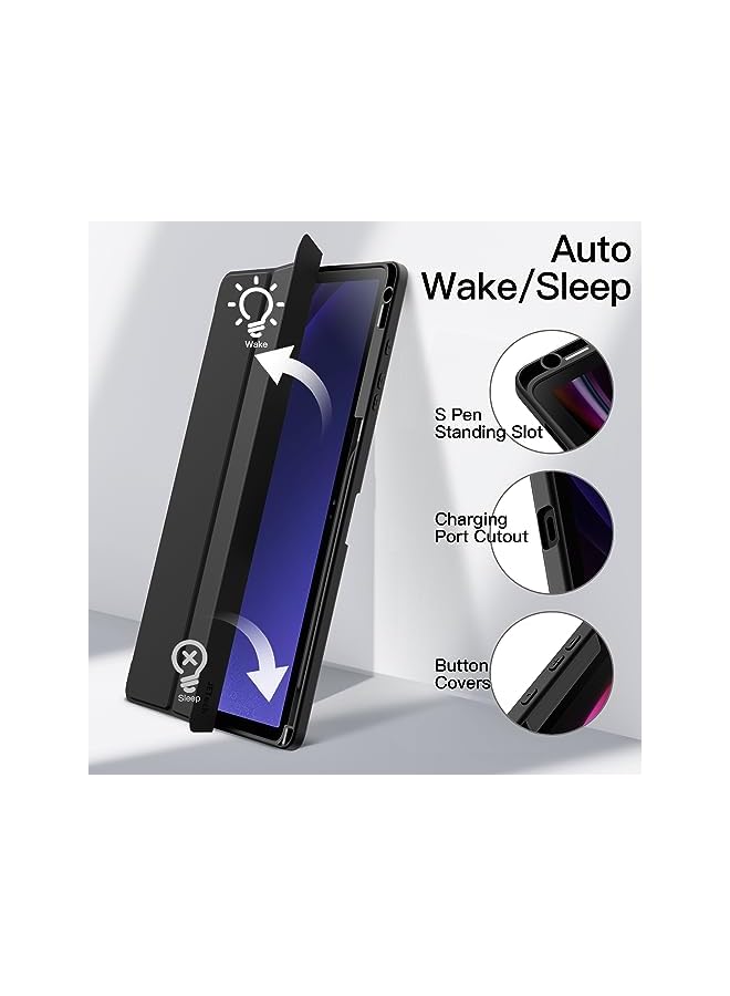 Jetech Case For Samsung Galaxy Tab S9 Plus 12.4 Inch With S Pen Holder Clear Transparent Pc Back Shockproof Tri Fold Stand Tablet Cover Auto Wake Sleep Graphite Black - Image 5