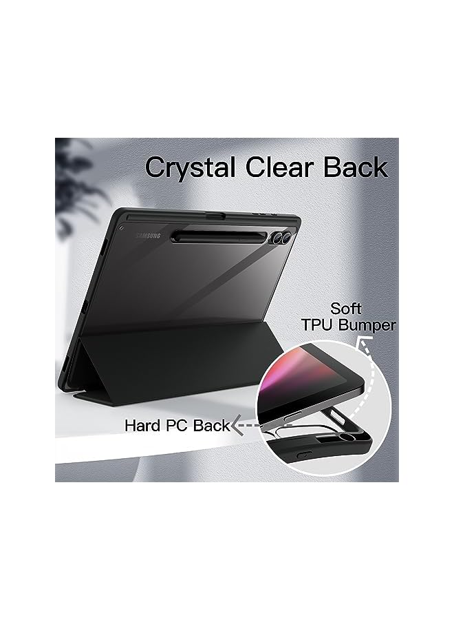 Jetech Case For Samsung Galaxy Tab S9 Plus 12.4 Inch With S Pen Holder Clear Transparent Pc Back Shockproof Tri Fold Stand Tablet Cover Auto Wake Sleep Graphite Black - Image 3