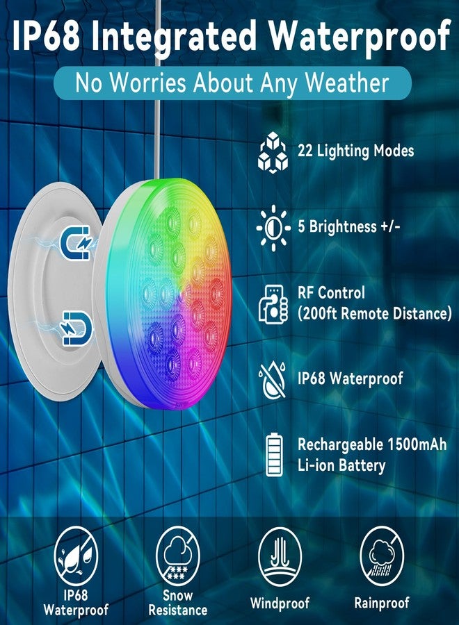 QOLNBY Upgraded Solar Powered USB Rechargeable Submersible LED Lights 2-in-1, 4.55 Inch IP68 Waterproof Pool Lights 22 Colors with Remote Magnet Solar Pool Lights for Inground Pools, Pond 4 Pack - Image 4