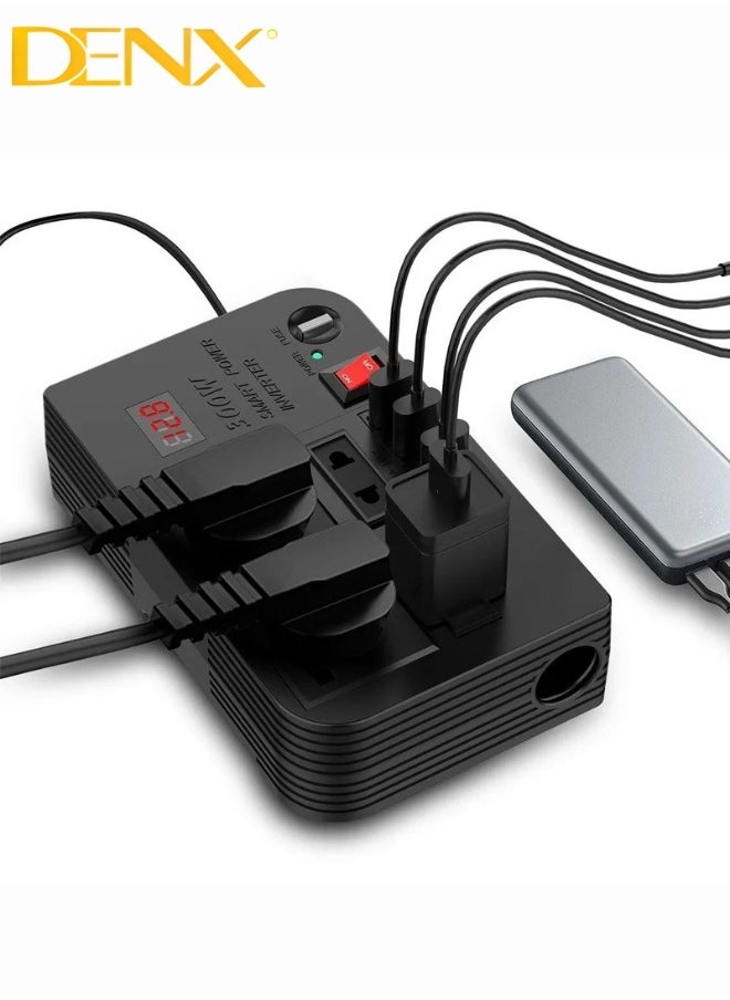 Denx - Car Power Inverter, 12V to 220V High Frequency Modified Sine Wave Inverter 300W Multi-Port - Image 1