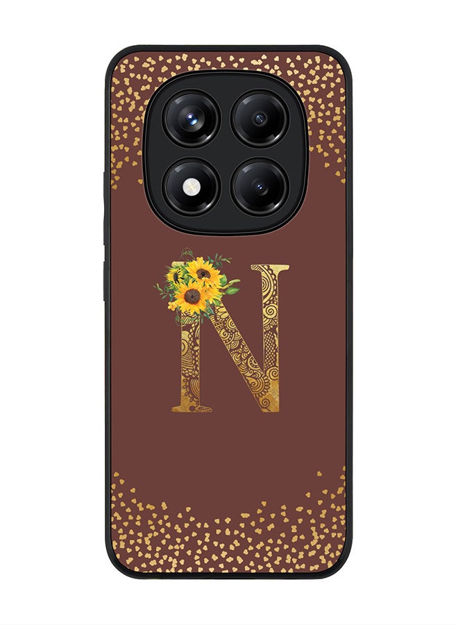 Stylizedd For Xiaomi Redmi Note 14 Pro 5G / X7 5G Case,Slim fit Camera Protection, Shockproof Thin Phone cover  - Custom Floral Monogram - N  (Brown ) - Image 1