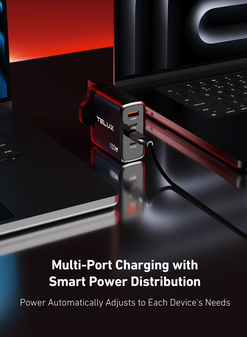 TELUX VOLTFLOW 100W Type-C Wall Charger, 4-Port Fast Charging for Laptop, Tablet & Mobile, Overcharge & Short Circuit Protection, Compact & Universal Compatibility, Black - Image 3