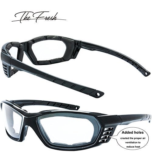 The Fresh Motorcycle Riding Glasses Padded Frame Lens Block 100% UVB for Outdoor Activity Sport (22-Black, 3 Pairs of Clear) - Image 4