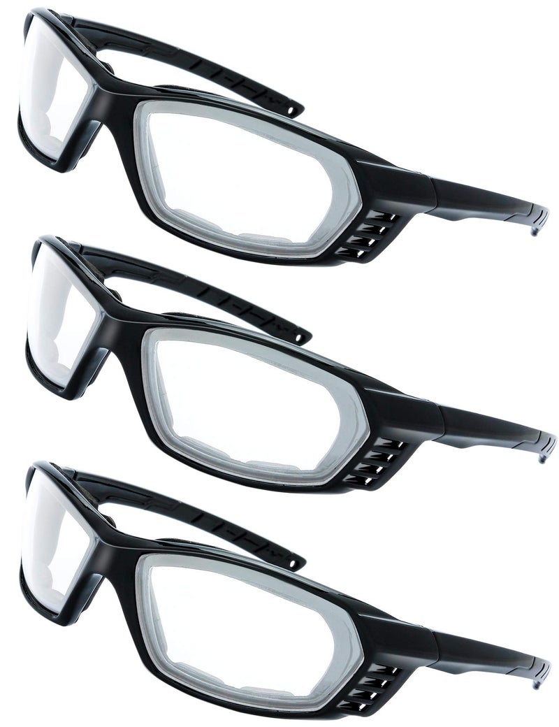 The Fresh Motorcycle Riding Glasses Padded Frame Lens Block 100% UVB for Outdoor Activity Sport (22-Black, 3 Pairs of Clear) - Image 1
