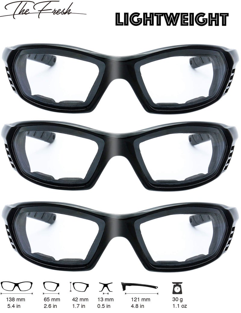 The Fresh Motorcycle Riding Glasses Padded Frame Lens Block 100% UVB for Outdoor Activity Sport (22-Black, 3 Pairs of Clear) - Image 2