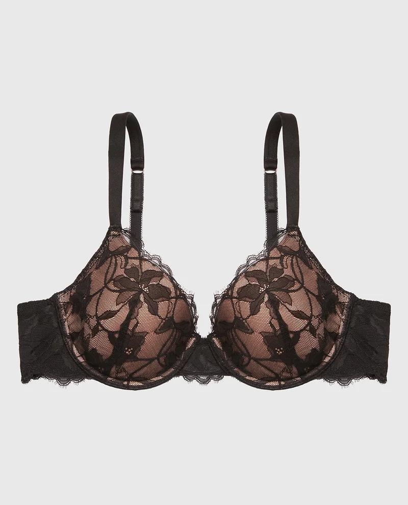 La Senza Tuxedo Black With Evening Blush La Senza Lightly Lined Full Coverage Bra with Afterglow Lace for Women | Best Price UAE